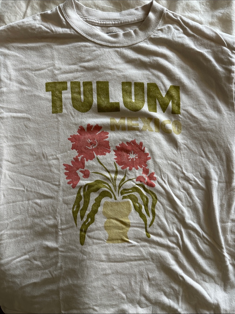 Abercrombie & Fitch Cream Crewneck Tee with Olive Accent